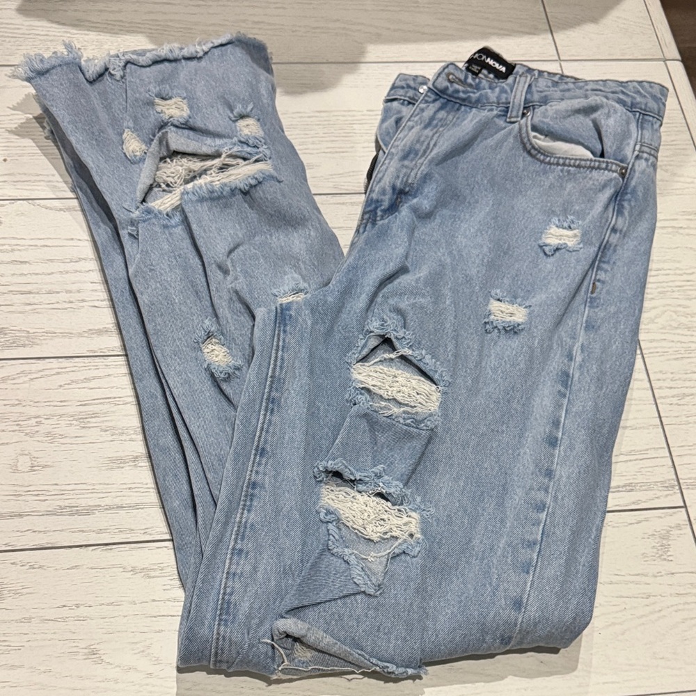 Fashion Nova Ripped Light Blue Boyfriend Jeans